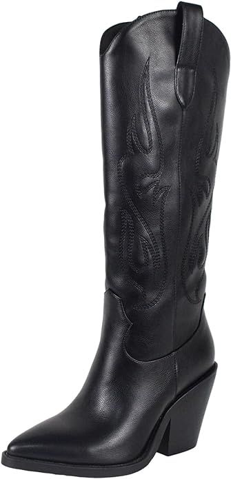 LUMUTA Cowboy Boots for Women Wide Calf Embroidered Cowgirl Boots with Side Zipper Knee High Poin... | Amazon (US)