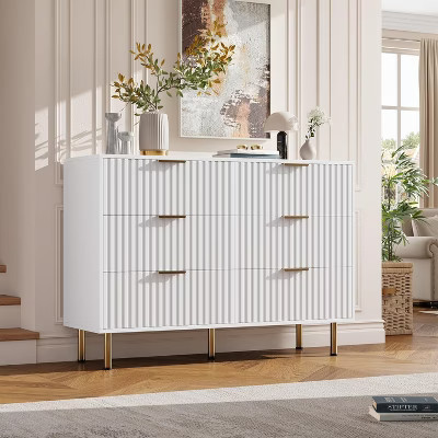 Garvee Fluted 6 Drawer Dresser for Bedroom, 54" Wide Modern Chest of Drawers, Large Double Dresser TV Stand, Wooden Dresser Organizer, White | Target