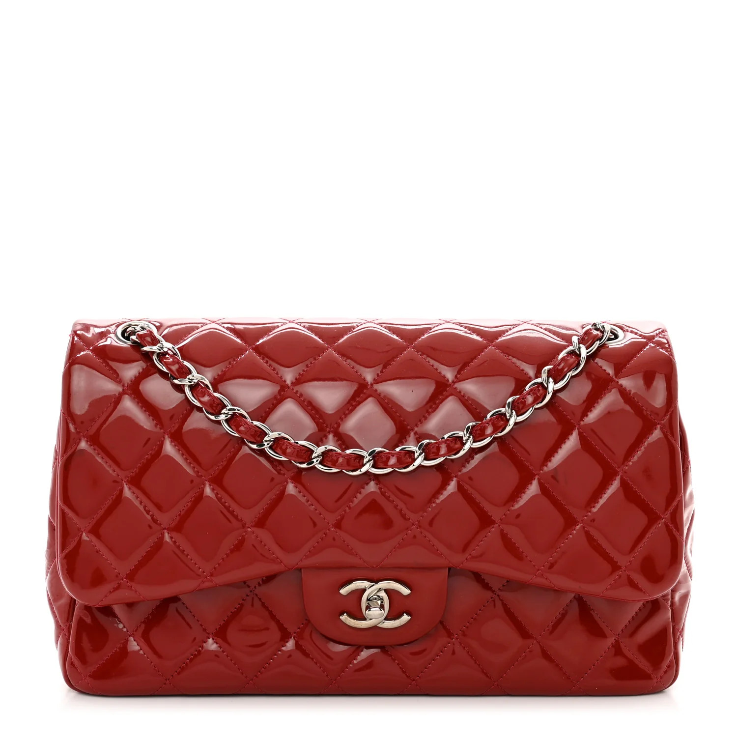 Patent Quilted Jumbo Double Flap Red | FASHIONPHILE (US)