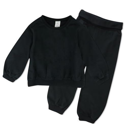 HonestBaby baby-girls 2-Piece Crewneck Sweatshirt and Sweatpant Set 100% Organic Cotton for Toddler, Baby Girls, Black Night, 5T | Amazon (US)