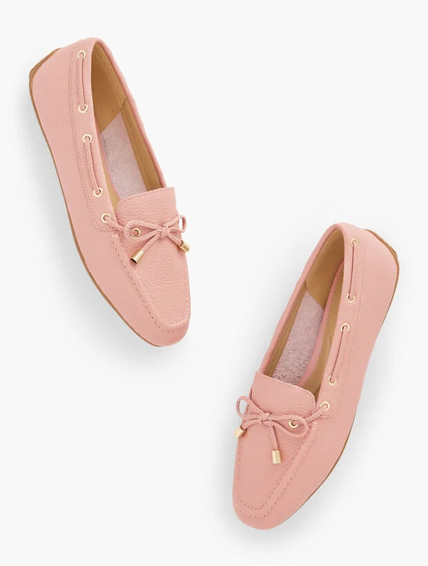 Jessie Pebbled Leather Driving Moccasins - Tie Detail | Talbots