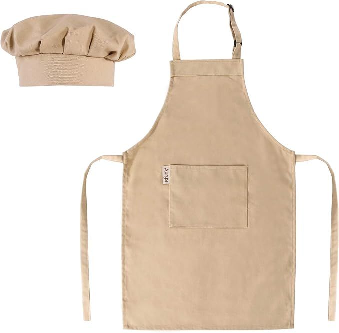 Kids Apron and Chef Hat Set-Adjustable Child Apron for Boys and Girls for Cooking Baking Khaki | Amazon (US)