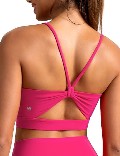Colorfulkoala Women's Dreamlux Bowknot Strappy Sports Bras Light Impact Workout Yoga Tops (M, Raspberry) | Amazon (US)
