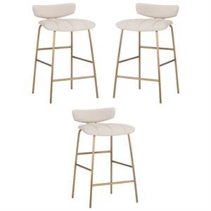 Home Square Lorelei 25.5" Faux Leather Counter Stool in Dillon Cream - Set of 3 | Cymax