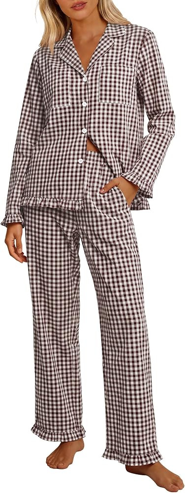 ANRABESS Womens Striped & Gingham Pajama Sets | Amazon (US)