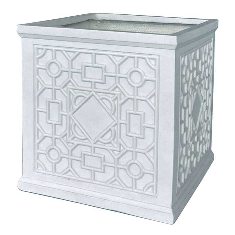 Ella White Square Outdoor Planter, Medium | At Home