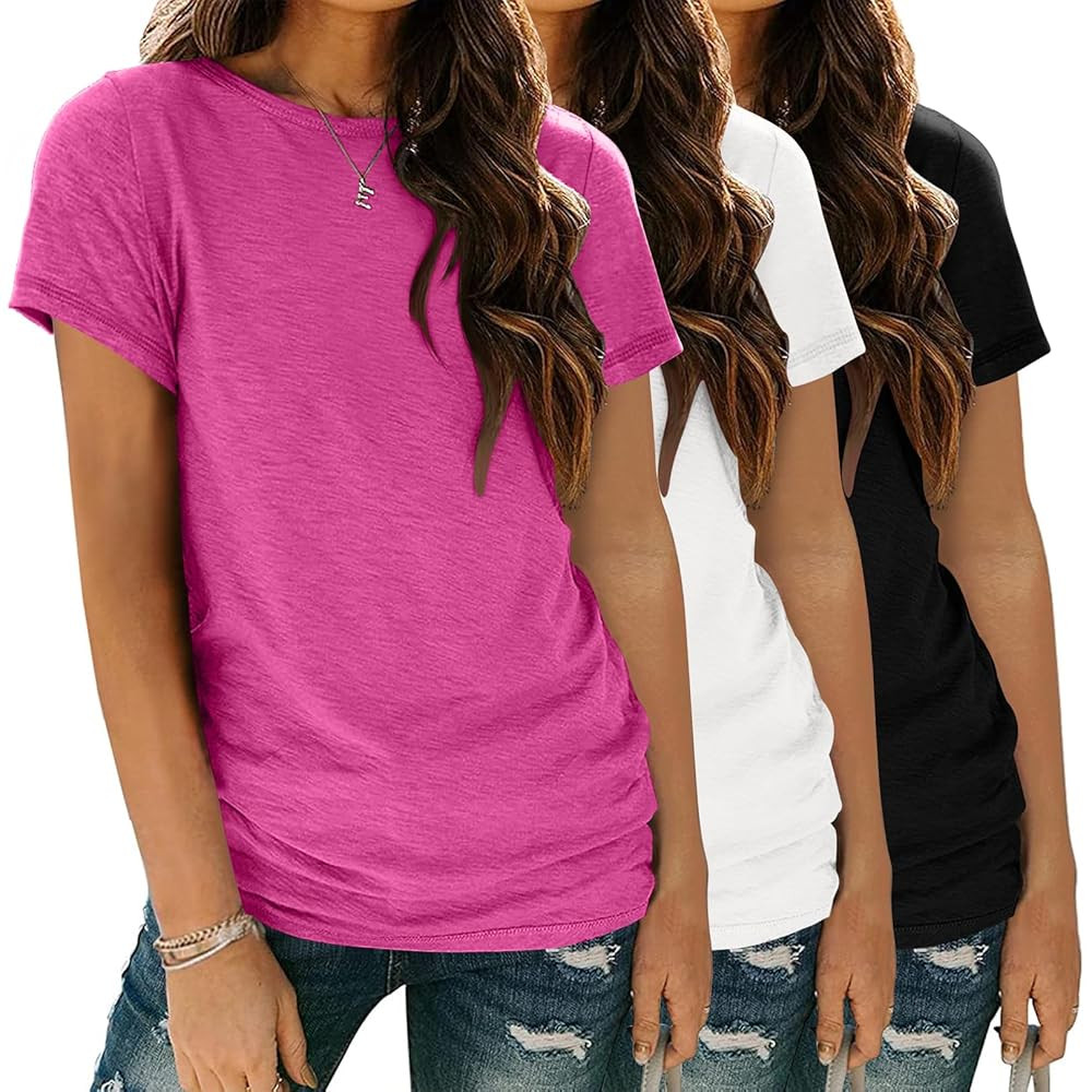 Womens 3 Pack T Shirts Basic Short Sleeve Tees Crewneck Fashion Tops Loose | Amazon (US)