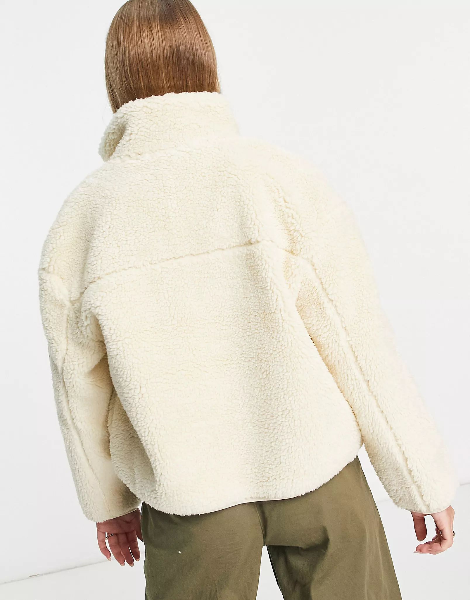 New Look borg zip through jacket in cream | ASOS (Global)