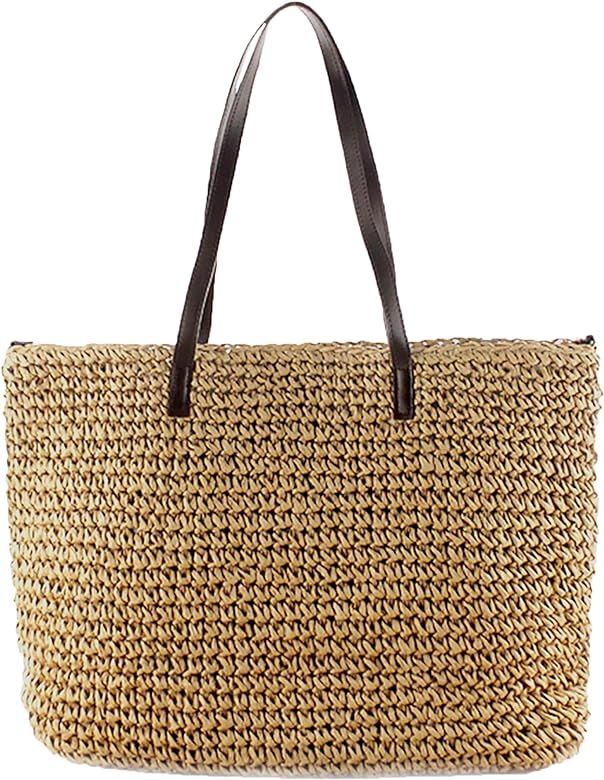 Straw Handbags Women Handwoven Round Corn Straw Bags Natural Chic Hand Large Summer Beach Tote Wo... | Amazon (CA)