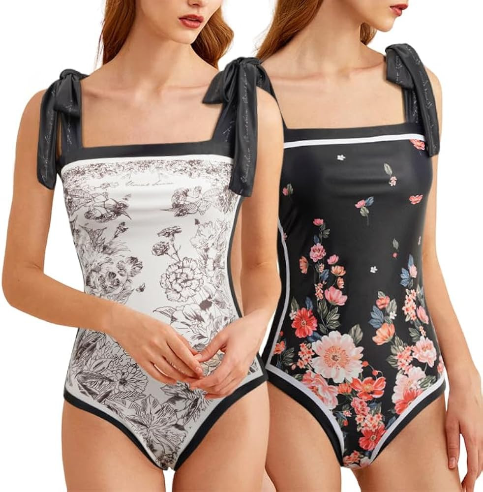 SKAYS Reversible Floral One Piece Swimsuit Women Bathing Suit Vintage Cute with Adjustable Straps... | Amazon (US)