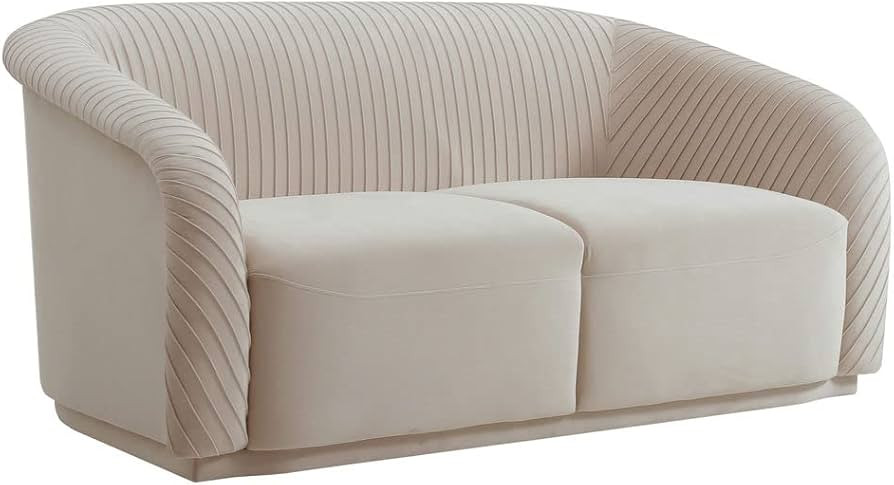 TOV Furniture Yara 31.3" H Velvet & Pine Wood Loveseat in Pleated Beige | Amazon (US)