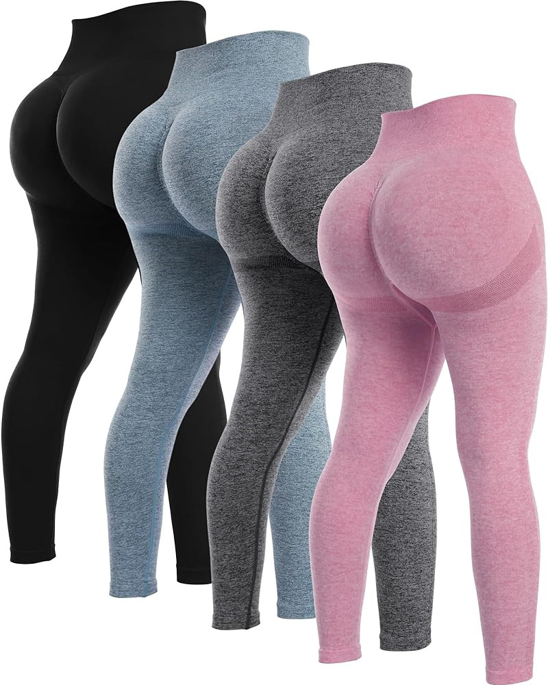 NORMOV 4 Piece Butt Lifting Workout Leggings for Women, Seamless Gym Scrunch Booty Lifting Sets | Amazon (US)