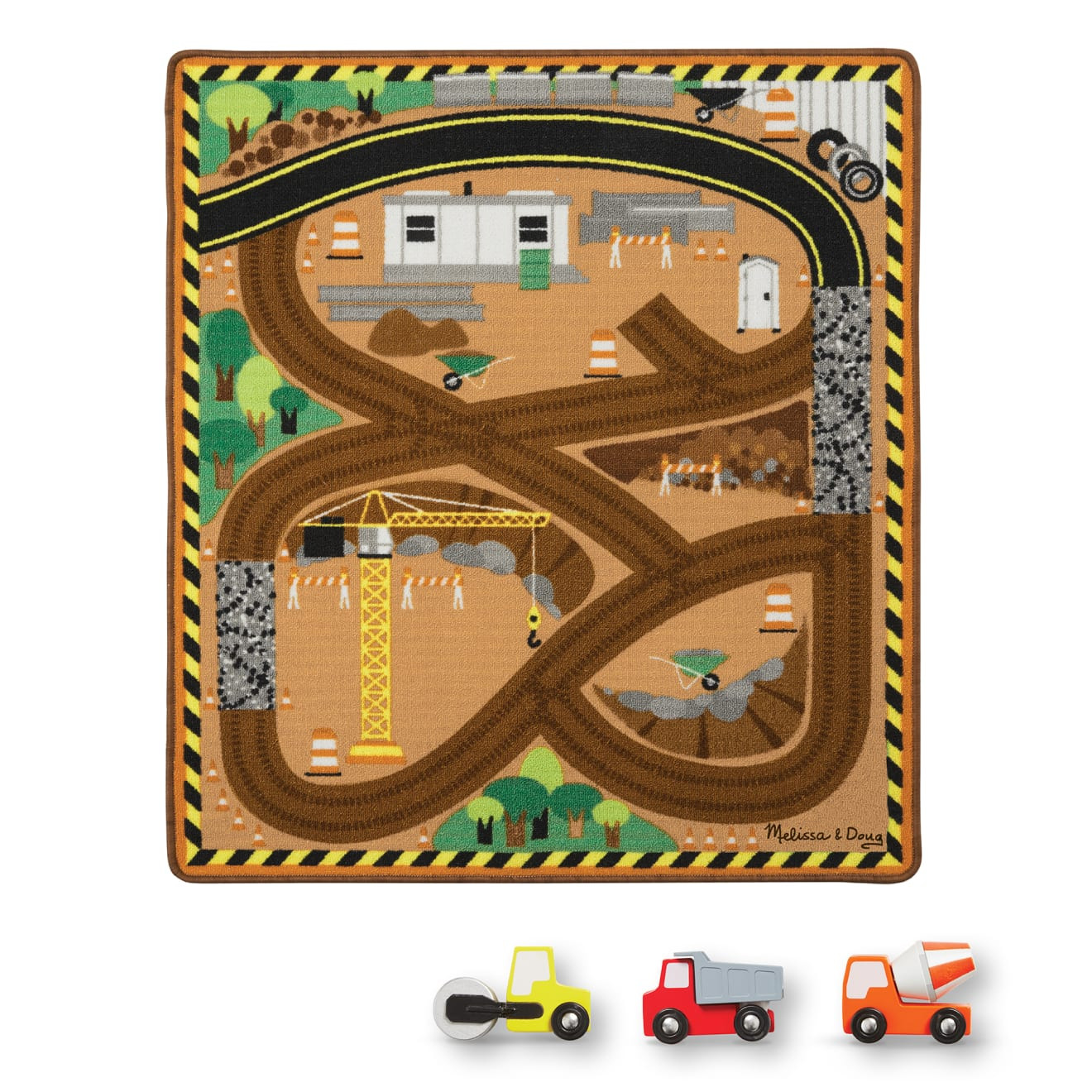 Round the Construction Zone Work Site Rug & Vehicle Set | Melissa and Doug