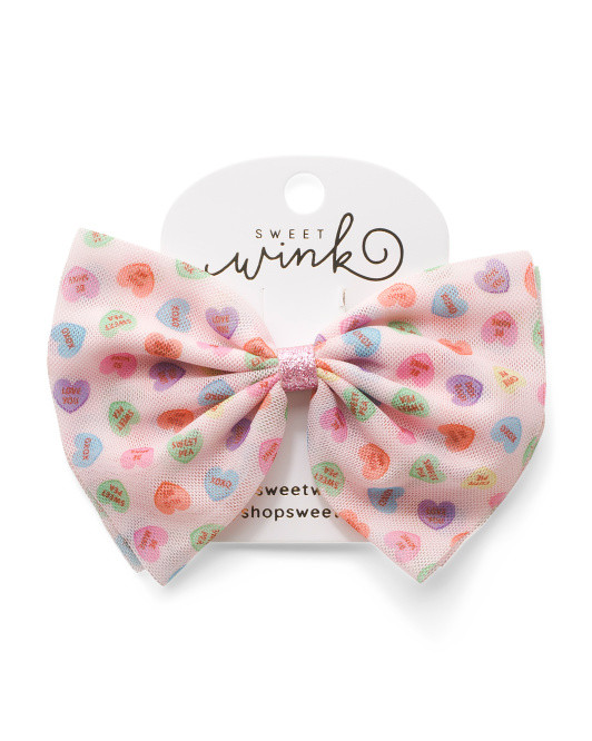 Candy Hearts Valentine's Day Tulle Bow Clip | TJ Maxx