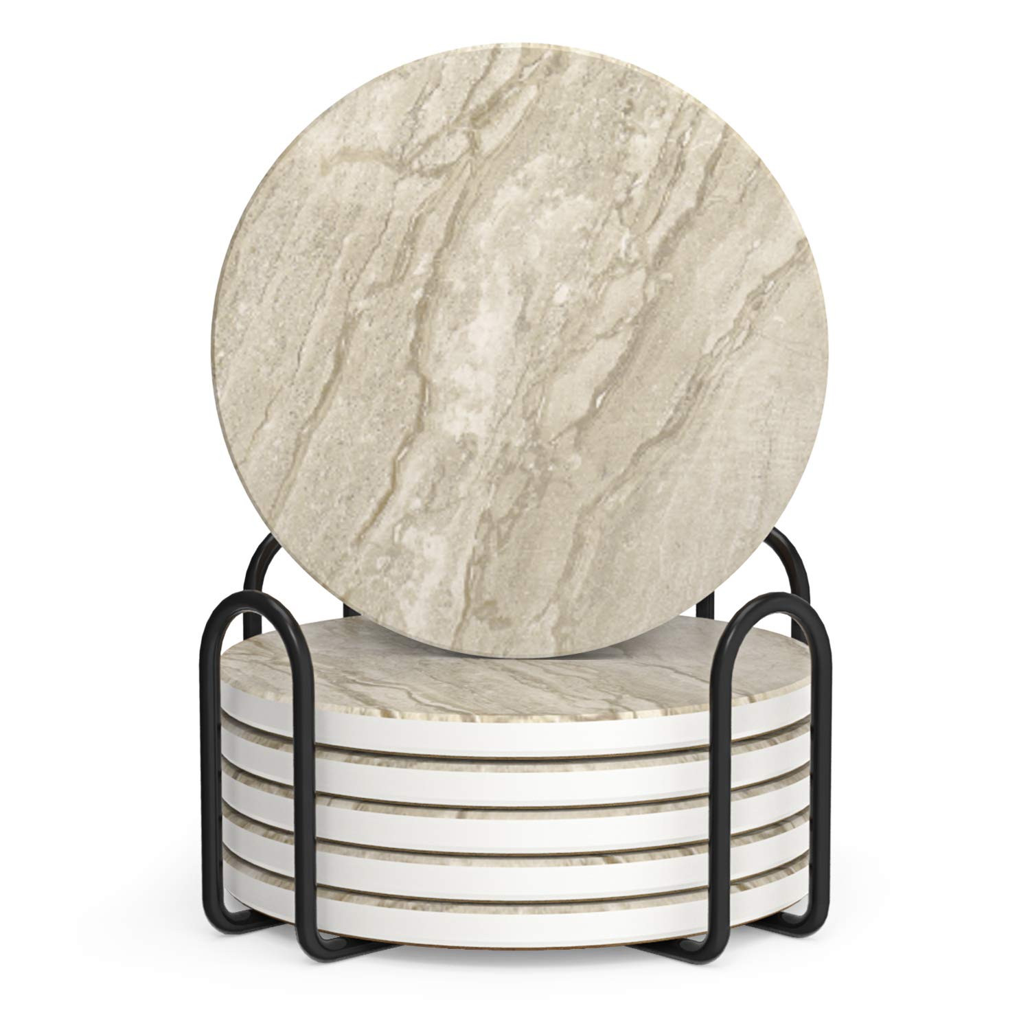 LIFVER Coasters Set of 6 Absorbent Drink Coasters with Holder, Marble Style Ceramic Thirstystone ... | Amazon (CA)
