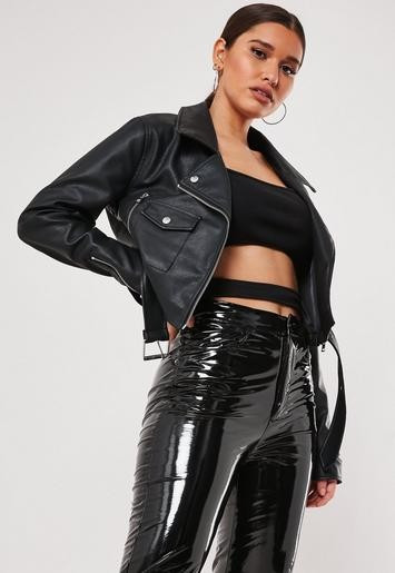 Premium Black Faux Leather Crop Biker Jacket | Missguided (US & CA)