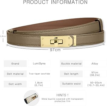 LumiSyne Women Skinny Leather Belt Classic Solid Color Alloy Turn Lock Ladies Adjustable Leather ... | Amazon (UK)