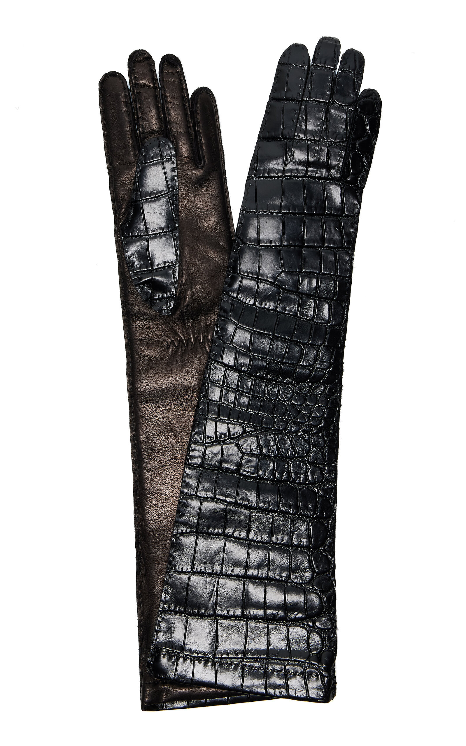 Miu Miu - Croc-Embossed Leather Gloves - Black - 8 - Moda Operandi | Moda Operandi (Global)