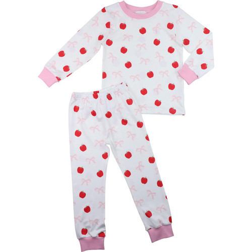 Apple And Bow Print Knit Pajamas - Shipping Mid July | Cecil and Lou