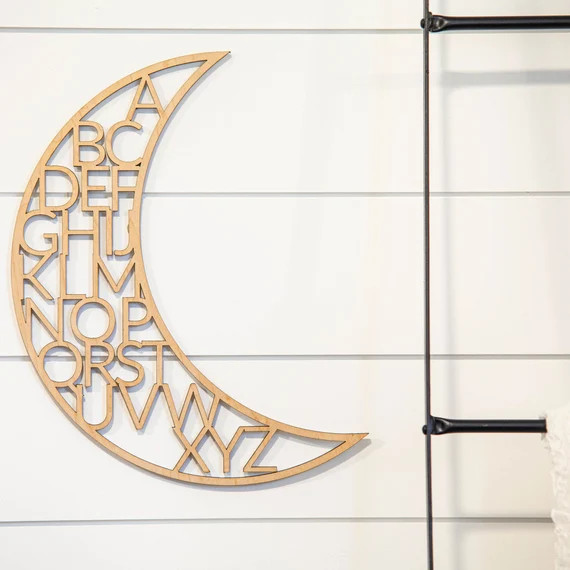 Wooden Alphabet Moon  Alphabet Decor  Moon Nursery Decor  | Etsy | Etsy (US)