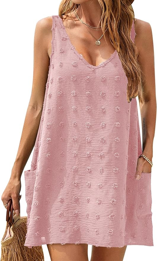 Blooming Jelly Womens Polka Dot Beach Cover Up Summer Dress V Neck Casual Swimsuit Coverup with P... | Amazon (US)