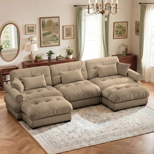 130" Modular Sectional Cloud Couch, Oversized 3-Seater Couch with 2 Ottoman, Comfy Velvet Fluffy Sofa, Deep Seat L Shaped Sectional Couches for Living Room | Amazon (US)