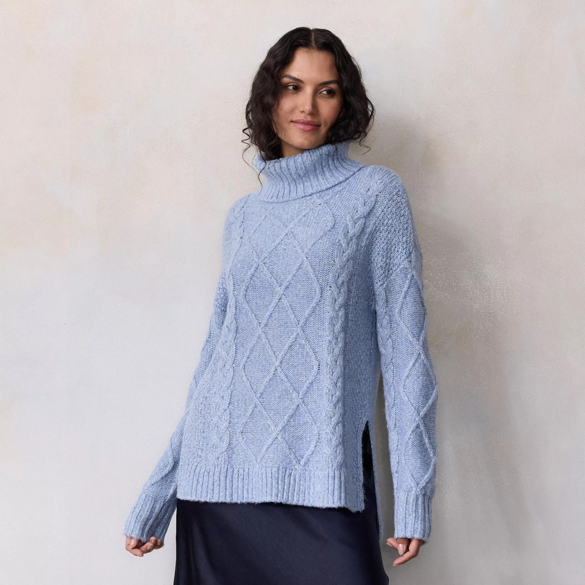 Women's LC Lauren Conrad Turtleneck Cable Tunic Sweater | Kohl's