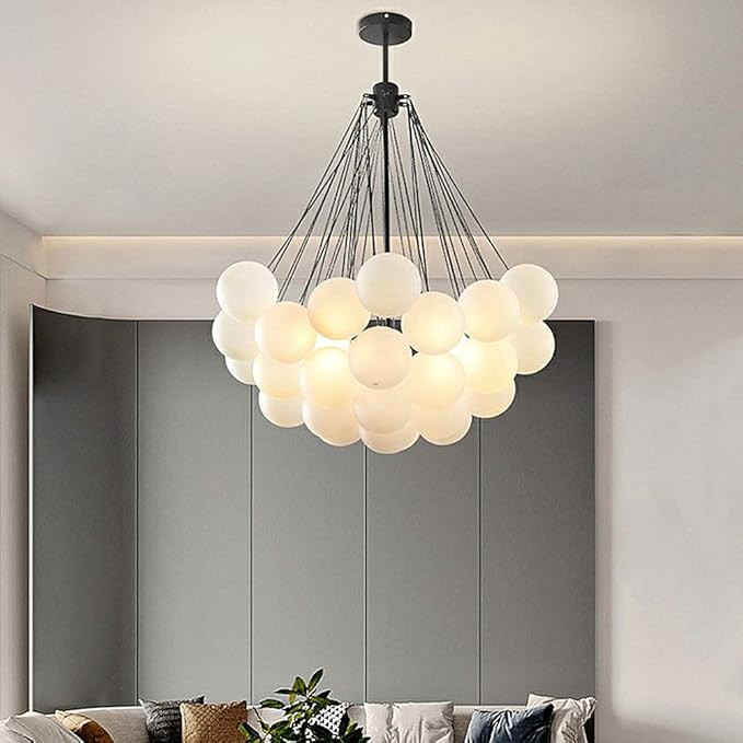 SUSUO Milk White Frosted Glass Golbe Chandiler, Decorative Bubble Cluster Ceiling Lighting, 37 Ba... | Amazon (US)