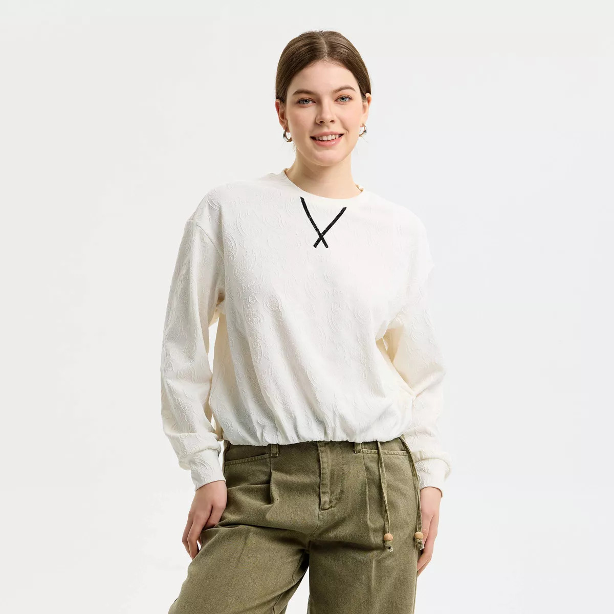 Women's Textured Bubble Sweatshirt - Universal Thread™ Cream M | Target