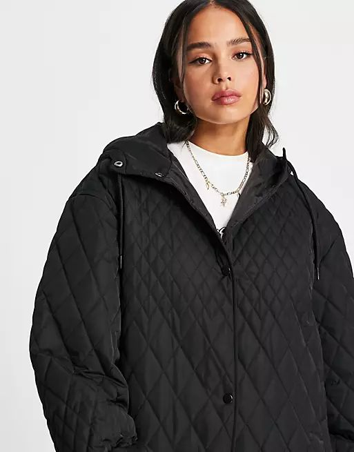 COLLUSION maxi hooded coach jacket with mixed quilting detail in black | ASOS (Global)