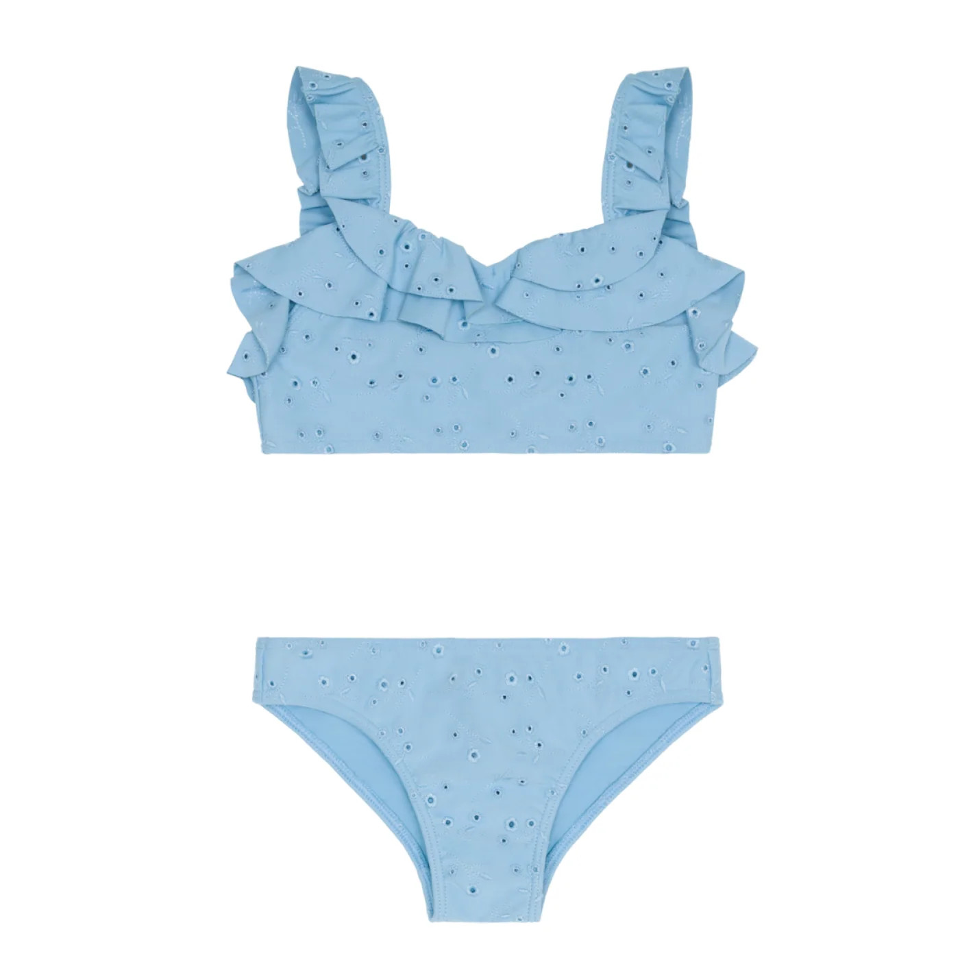 girls dusk blue eyelet v-neck ruffle bikini | Minnow