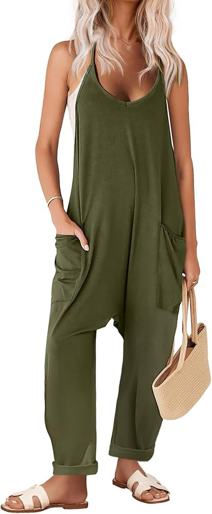 Ekouaer Womens Sleeveless Jumpsuit Loose Spaghetti Strap Baggy Overalls Jumpers Casual Long Pants... | Amazon (US)