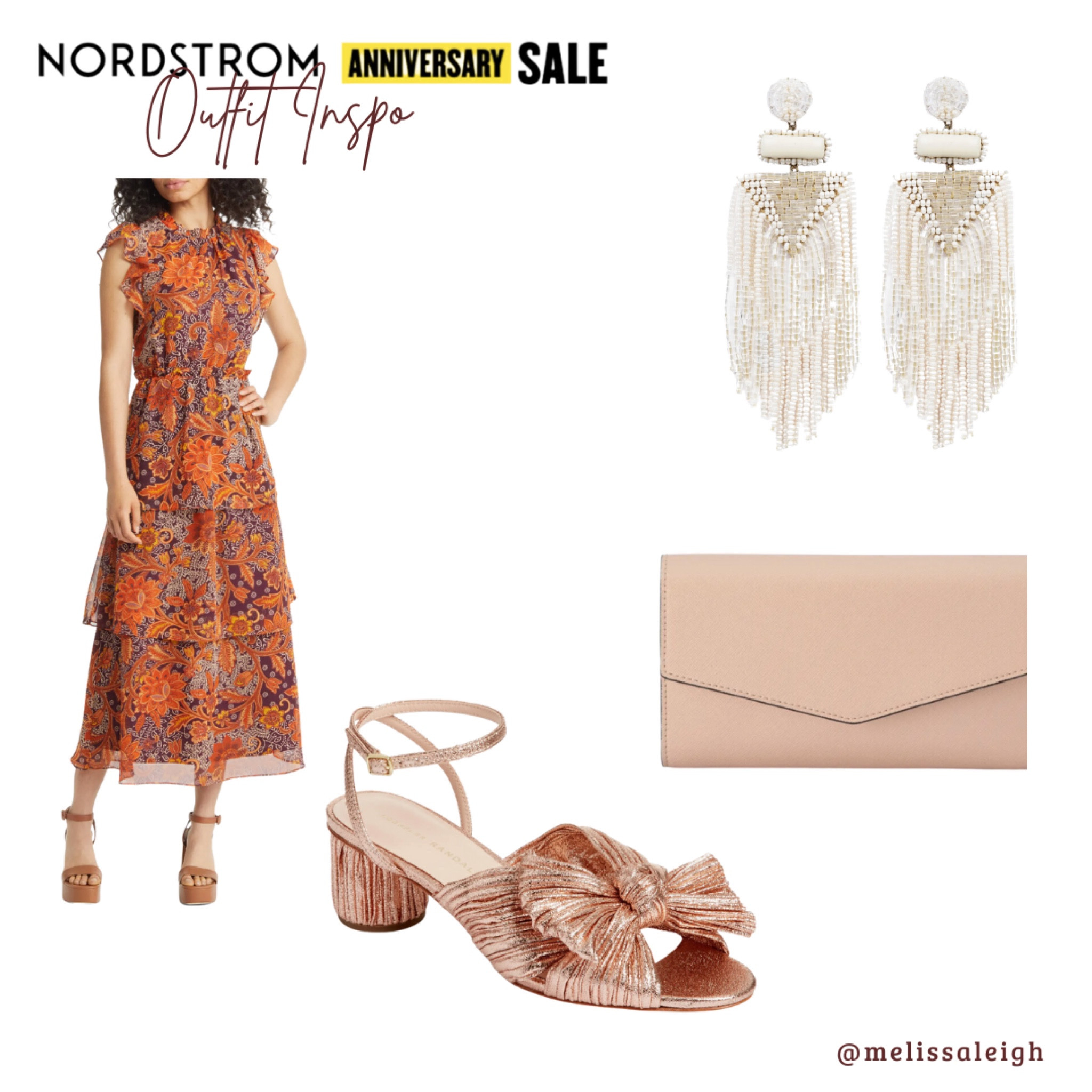 Nordstrom anniversary sale, Nordstrom, Nordstrom sale, n sale 2023, sale finds, fall fashion, fall style, staple items, wedding guest dress, floral midi dress, blush/rose gold bow detail heels, blush leather clutch, white earrings 

#LTKxNSale #LTKSeasonal #LTKwedding