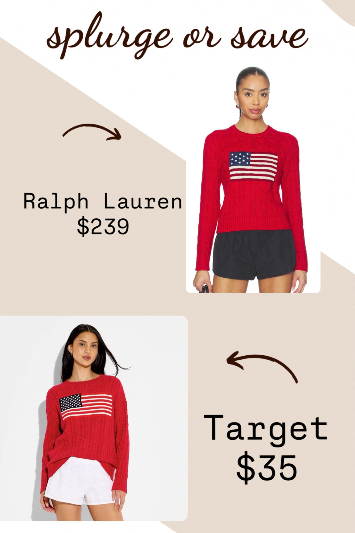 Splurge or save! 
Flag sweater 
Ralph Lauren 
Target fashion
Memorial day 
July 4th 

#LTKootd #LTKMothersDay #LTKSaleAlert