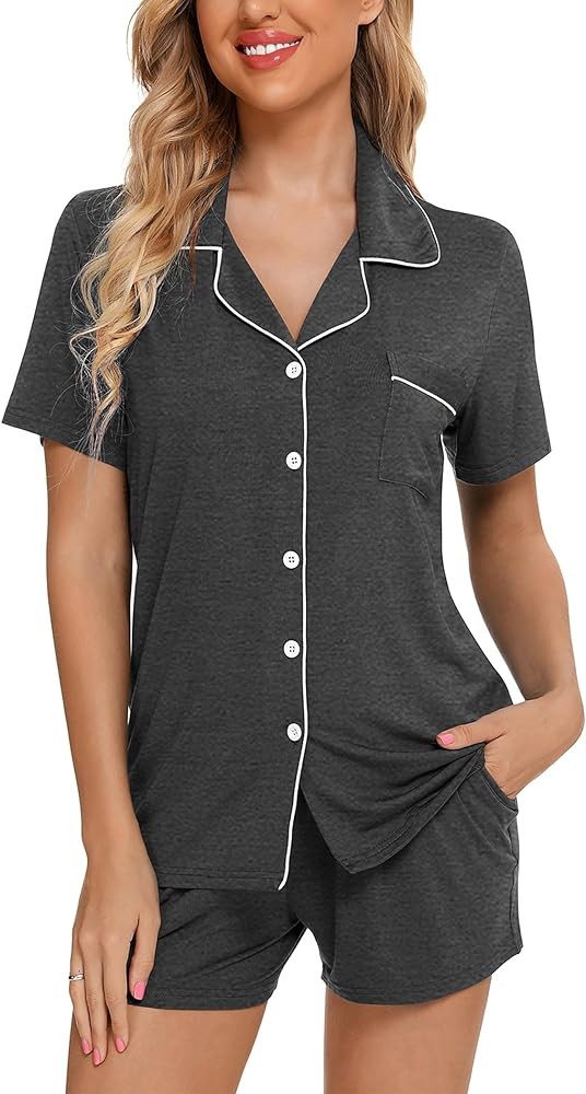 Pjmlifecoco Women Pajamas Set Soft Button Down Sleepwear Short Sleeve Pjs Set Loungewear with Poc... | Amazon (US)