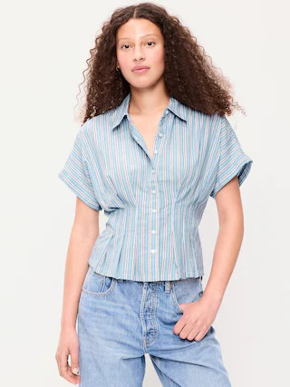 Slim Short-Sleeve Cinched-Waist Button-Down Shirt | Old Navy (US)