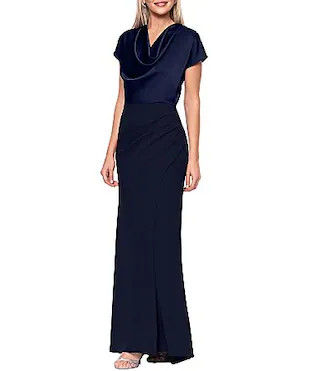Betsy  Adam Satin Short Sleeve Cowl Neck Gown -  8 | Dillard's