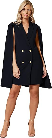 EXTRO&VERT Cape Blazer Dress for Women Gold Buttons Double Breasted Split Sleeve Casual Outfit | Amazon (US)