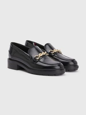 Tommy Hilfiger Women's Th Monogram Chain Detail Chunky Leather Loafer Black - 9 | Tommy Hilfiger (US)