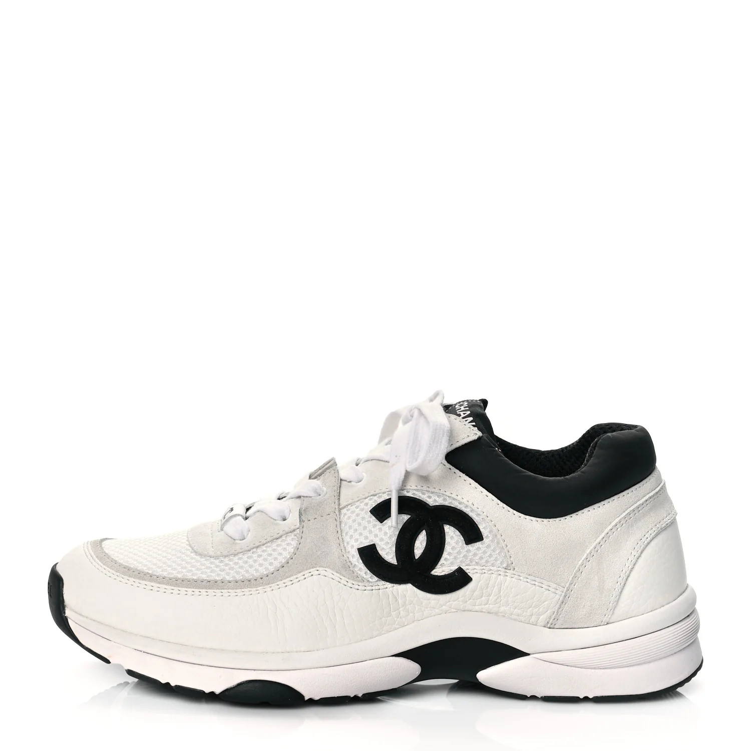 CHANEL Mesh Suede Calfskin Grained Calfskin Womens CC Sneakers 41 White Black | FASHIONPHILE (US)
