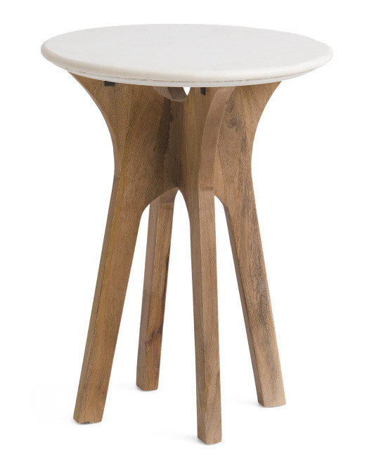 22in Marble Top Solid Wood Accent Table | TJ Maxx