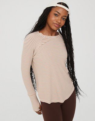 OFFLINE By Aerie Thumbs Up Ribbed Long Sleeve T-Shirt | American Eagle Outfitters (US & CA)