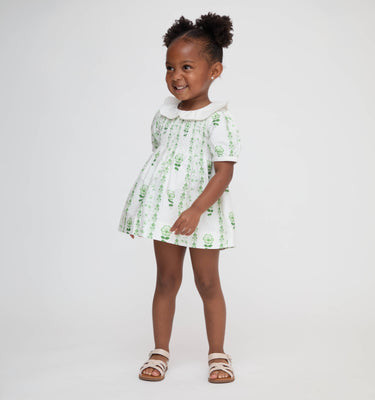The Tiny Mina Nap Dress - White/Green Arcadia Border White/Green Arcadia Border / 4/5Y | Hill House Home US