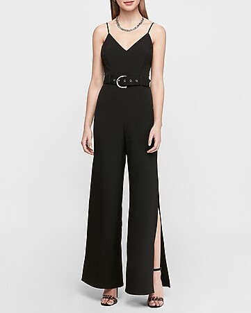 Belted Split Wide Leg Jumpsuit | Express