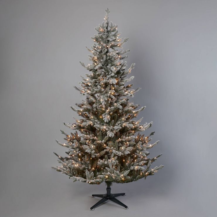 7&#39; Pre-Lit Upswept Flocked Full Balsam Fir Artificial Christmas Tree Clear Lights - Wondersho... | Target