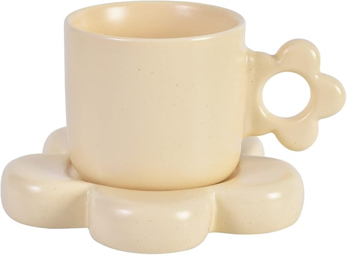 Koythin Ceramic Coffee Mug, Creative Cute Floret Shape Handle Cup with Saucer for Office and Home... | Amazon (US)