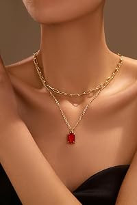 Gold Layered Pendant Necklaces for Women 14k Gold Plated Crystal Choker Necklace Paperclip Rhines... | Amazon (US)