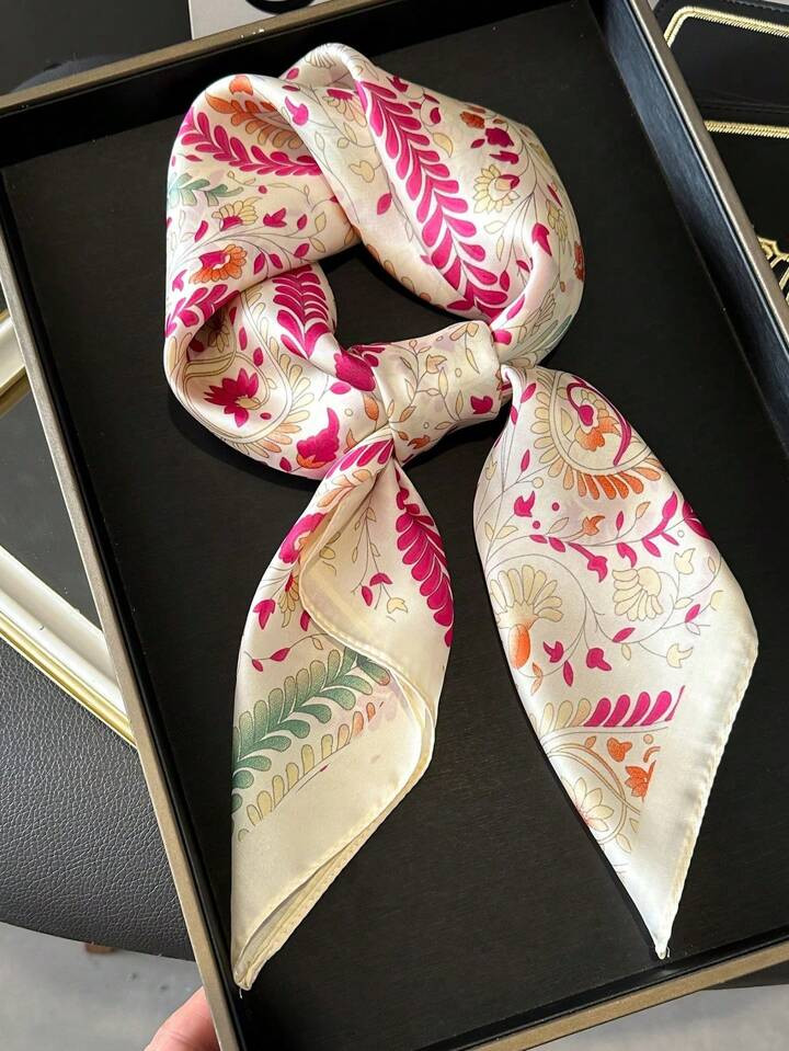 1pc Peisley Flower Printed Silk Feel 70s Square Scarf For Women, Can Be Used As Belt, Bag Decor, ... | SHEIN