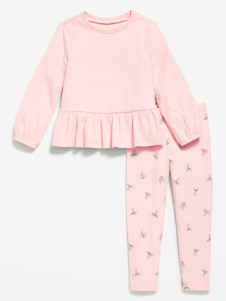 Cozy Long-Sleeve Ribbed Peplum Top and Leggings Set for Toddler Girls | Old Navy (US)