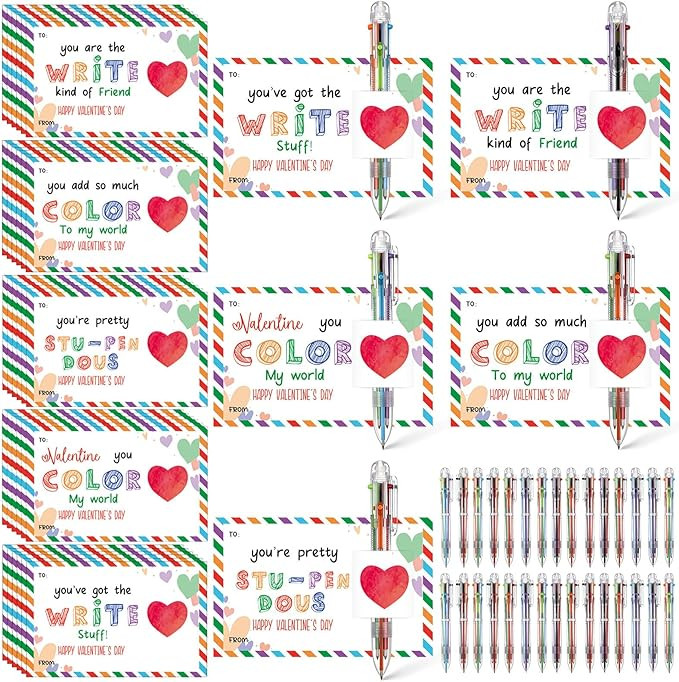 Sabary 30 Set Valentines Day Card and Multicolor Pen Gift Greeting Card and Retractable Multicolo... | Amazon (US)